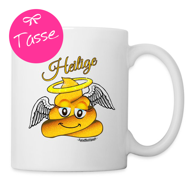 Produktbild weisse Tasse mit Design Heilige Scheisse