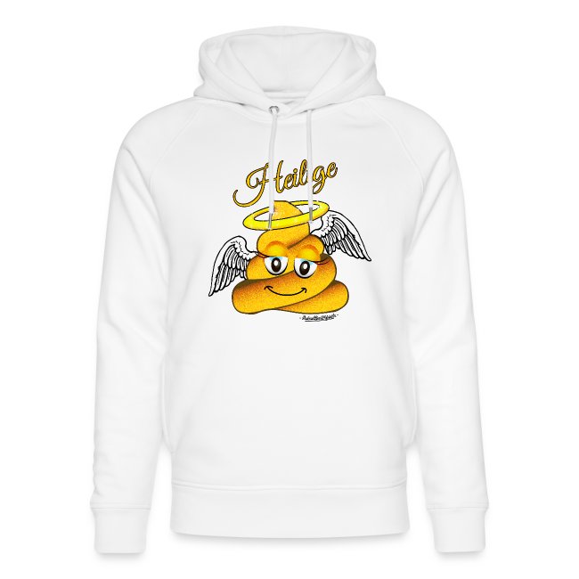 Produktbild weisser Hoodie mit Design Heilige Scheisse