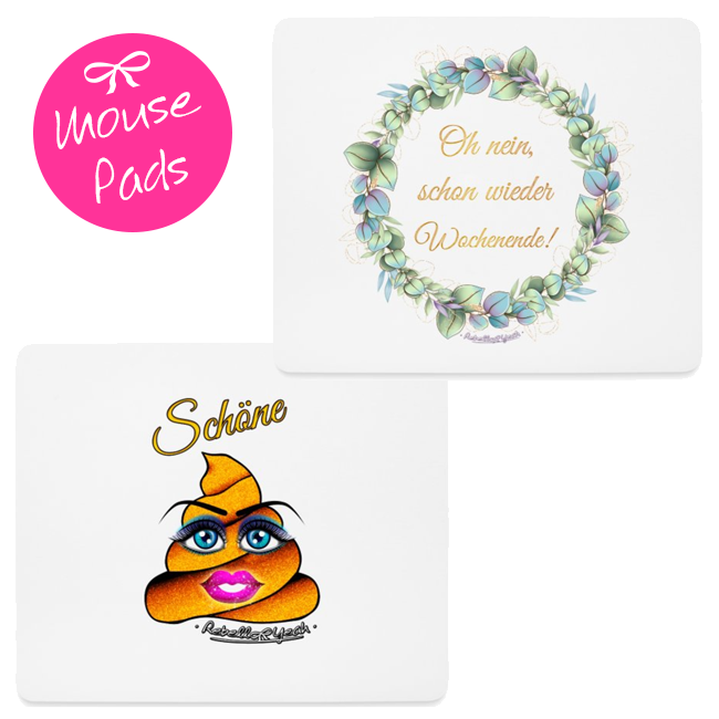 Produktbild mit zwei Mousepads mit Design Schöne Scheisse und Wochenende